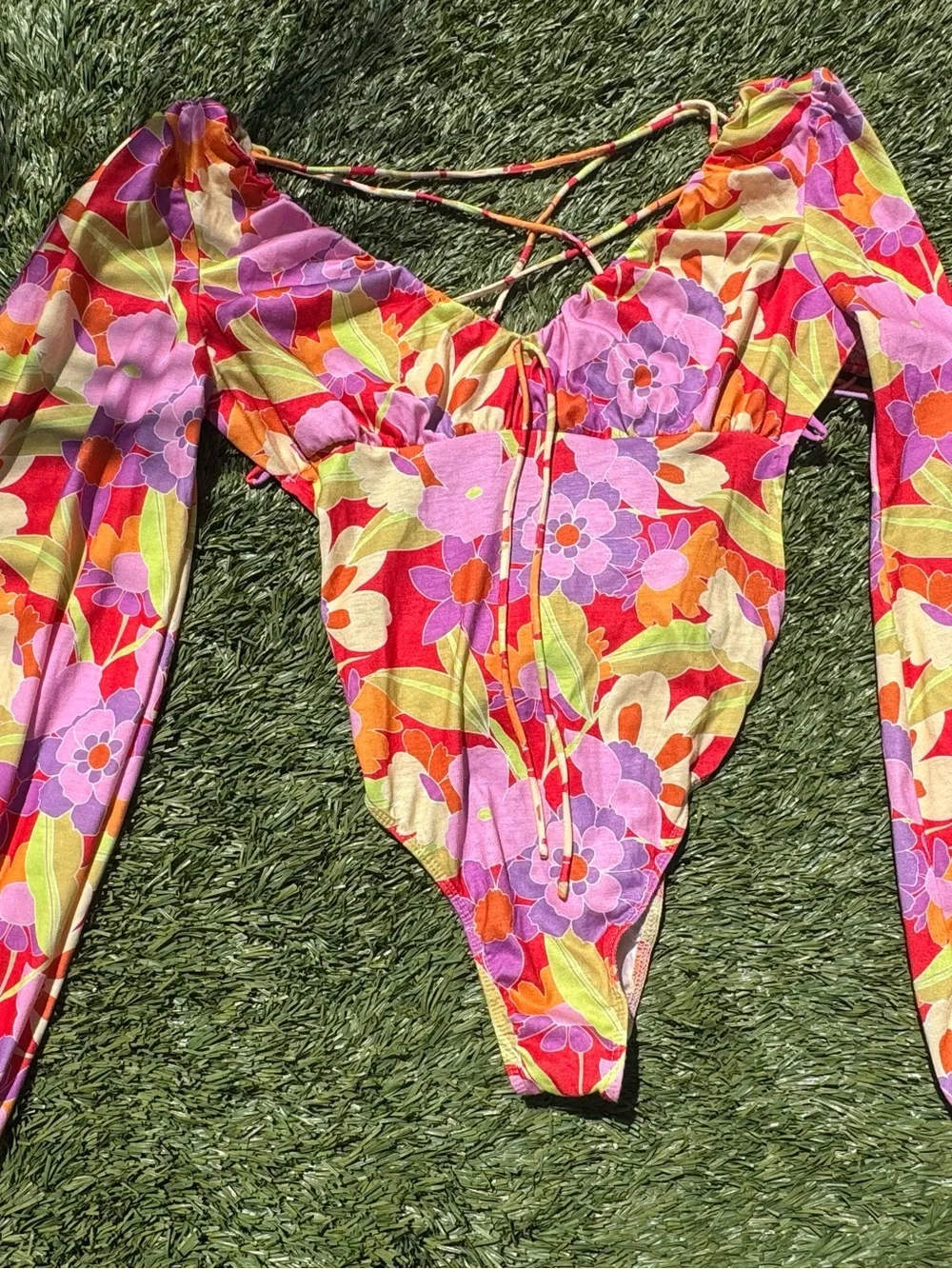 Princess Polly Vibrant Floral Long-Sleeve Bodysuit in Pink & Orange - Picture 1 of 5